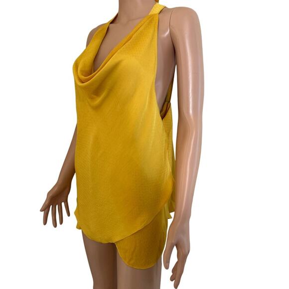 BCBGMaxazria Kira Cowlneck halter top mustard yellow NEW MSRP $138 SZ LG - Picture 6 of 7